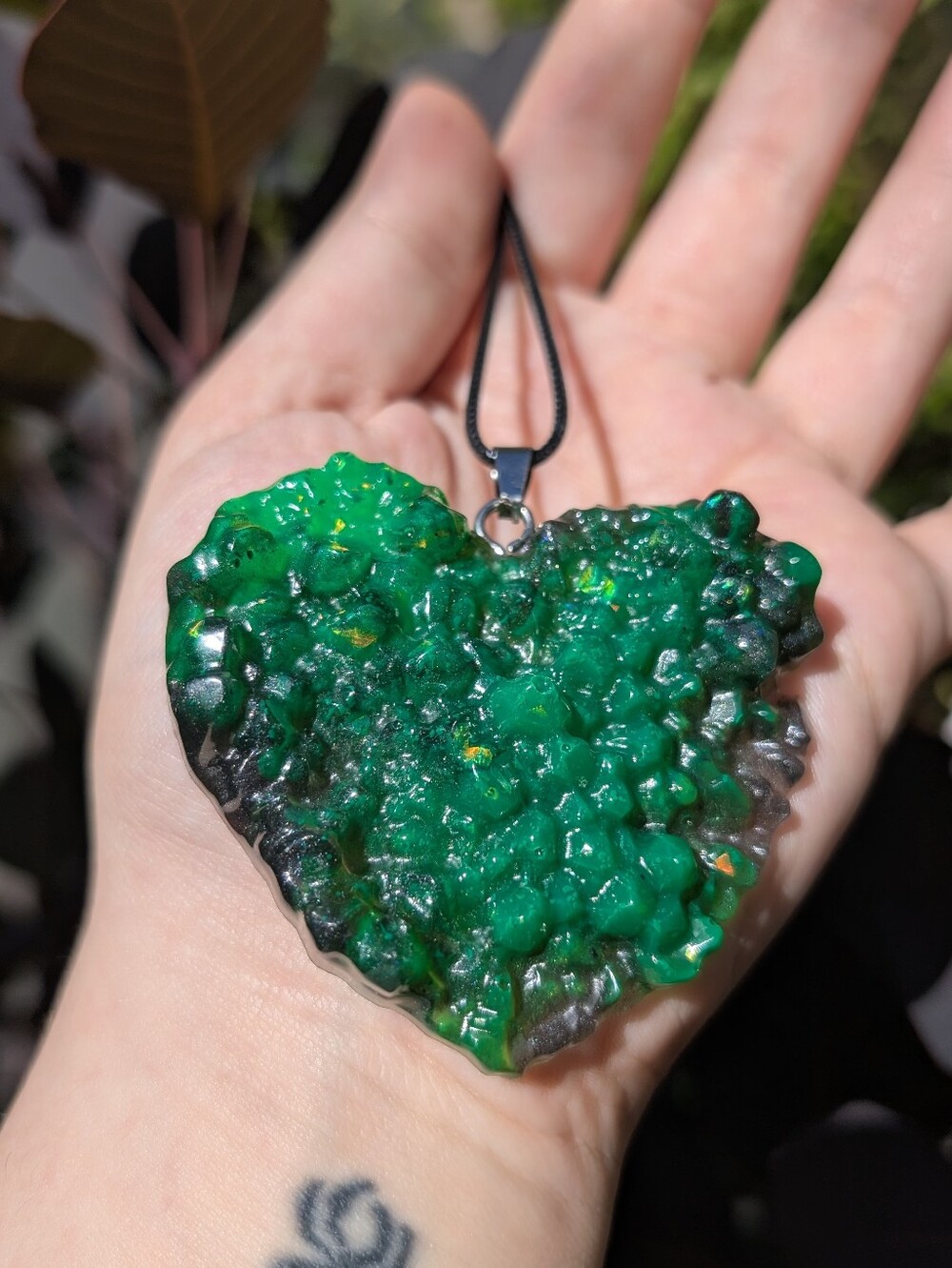 Druzy Green Heart Pendant Necklace